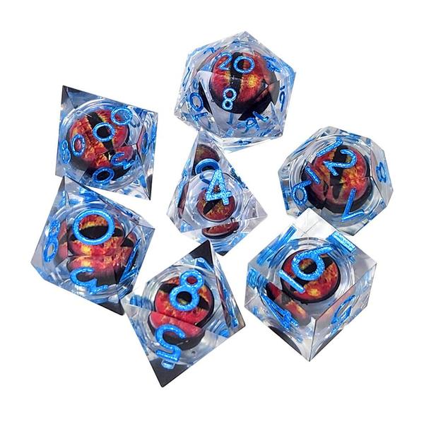 Imagem de Conj. de 7 dados - Olhos de Dragão que Movimentam - Azul -  RPG