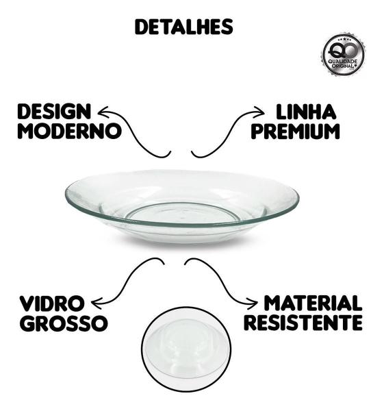 Imagem de Conj. Pratos Fundos Vidro Temp. 12 und. Transp. 22,6cm