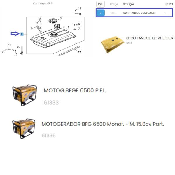 Imagem de Conj Tanque Completo Motogerador BFG 5000 Buffalo Original