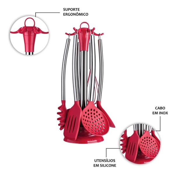 Imagem de Conj. Utensílios Domésticos De Silicone C Suporte 7 Pçs Euro