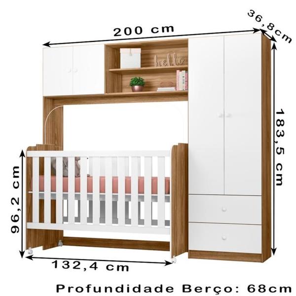 Imagem de Conjugado Infantil Berço e Armario 4 PT 999150 Nature Branco PLLA