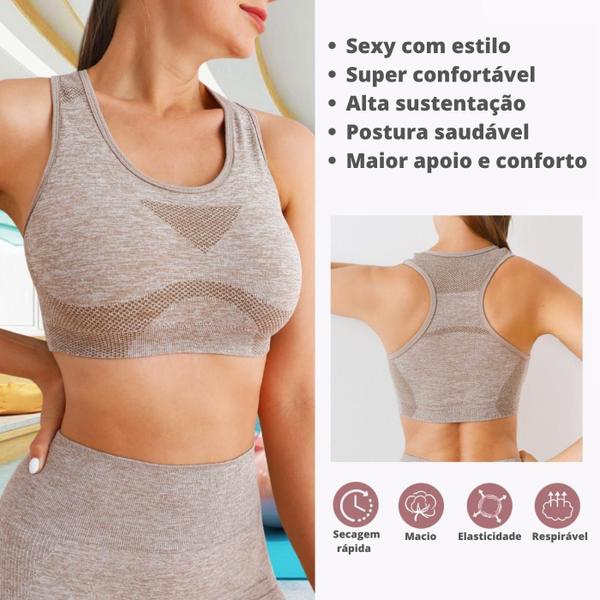 Imagem de Conjuntinho Feminino Short E Cropped Top Com Bojo Removível Sem Costura Academia Treino