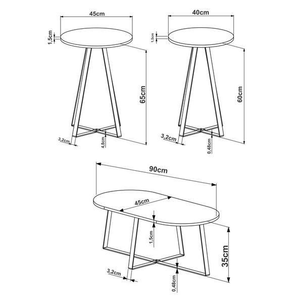 Imagem de Conjunto 02 Mesas Laterais e 01 Mesa de Centro com pés metálicos 27959 Artesano