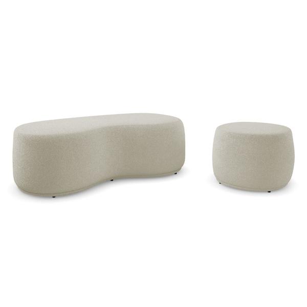 Imagem de Conjunto 02 Puffs Decorativos Living Aisha Orgânico Bouclê Bege - Desk Design