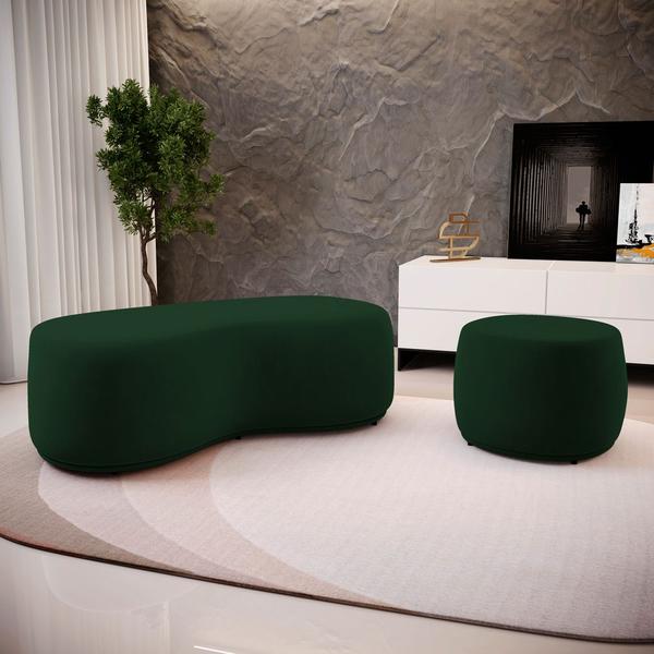 Imagem de Conjunto 02 Puffs Decorativos Living Aisha Orgânico Veludo Verde Escuro - Desk Design