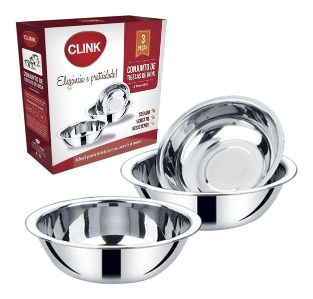 Imagem de Conjunto 03 Bowl Em Aço Inox Tigelas Saladeiras Multiuso Cozinha marca CLINK