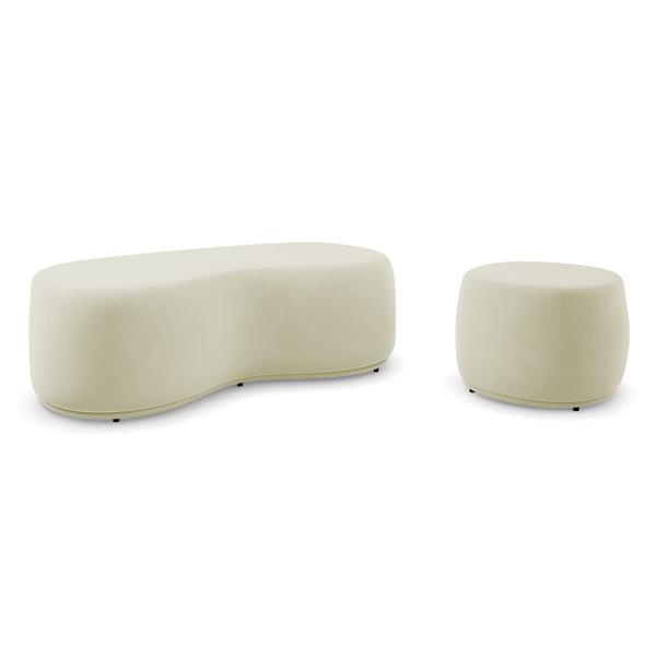 Imagem de Conjunto 03 Puffs Decorativos Living Aisha Orgânico Suede Bege Claro - Desk Design