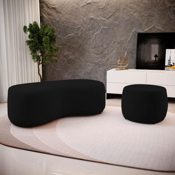 Imagem de Conjunto 03 Puffs Decorativos Living Aisha Orgânico Suede Preto - Desk Design