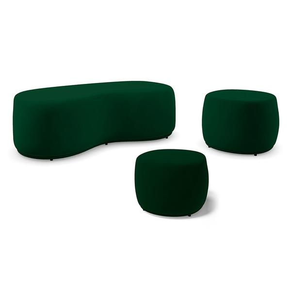 Imagem de Conjunto 03 Puffs Decorativos Living Aisha Orgânico Veludo Verde Escuro - Desk Design