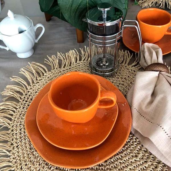 Imagem de Conjunto 06 Xícara de Café e Chá Ryo Papaya 220 ml de Porcelana Laranja Oxford