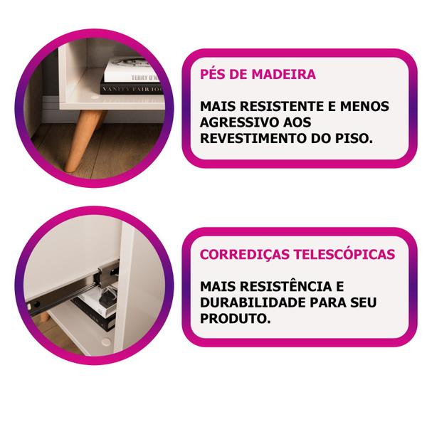 Imagem de Conjunto 1 Cabeceira 1.60 + 2 Mesa Glamour Pérola Pé Madeira  Kit Quarto Luxo