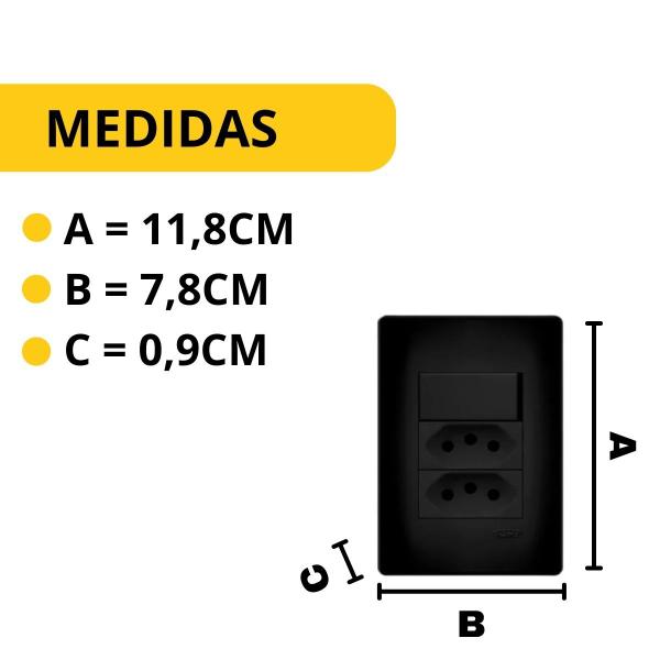 Imagem de Conjunto 1 interruptor simples + 2 tomada 20A Preto Fosco Fame