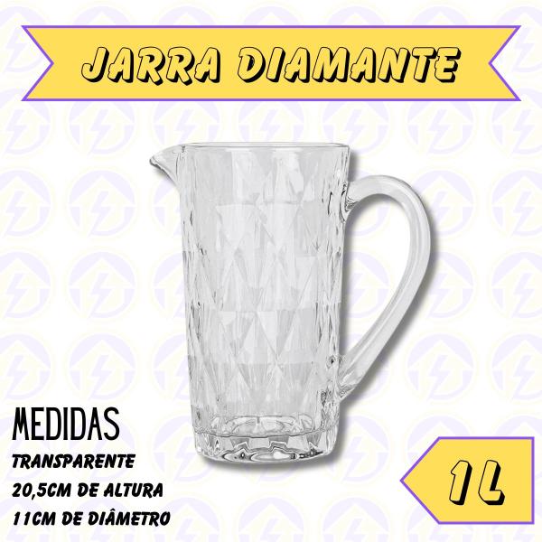 Imagem de Conjunto 1 Jarra Vidro Resistente 1 L + 6 Taças Diamantes 300ML