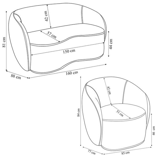 Imagem de Conjunto 1 Sofá Living 160cm e 1 Poltrona Decorativa Sala de Estar Íbis Encosto Fixo Veludo Bege G33 - Gran Belo