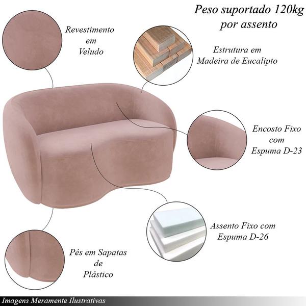 Imagem de Conjunto 1 Sofá Living 160cm e 1 Poltrona Decorativa Sala de Estar Íbis Encosto Fixo Veludo Rosê G33 - Gran Belo