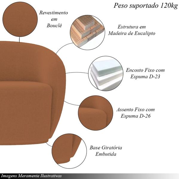 Imagem de Conjunto 1 Sofá Living 180cm e 1 Poltrona Decorativa Sala de Estar Íbis Encosto Fixo Bouclê  Terracota G33 - Gran Belo