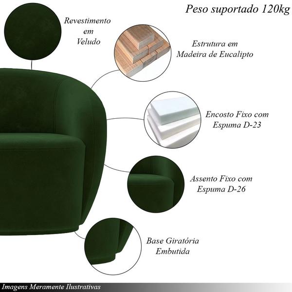 Imagem de Conjunto 1 Sofá Living 180cm e 1 Poltrona Decorativa Sala de Estar Íbis Encosto Fixo Veludo Verde G33 - Gran Belo