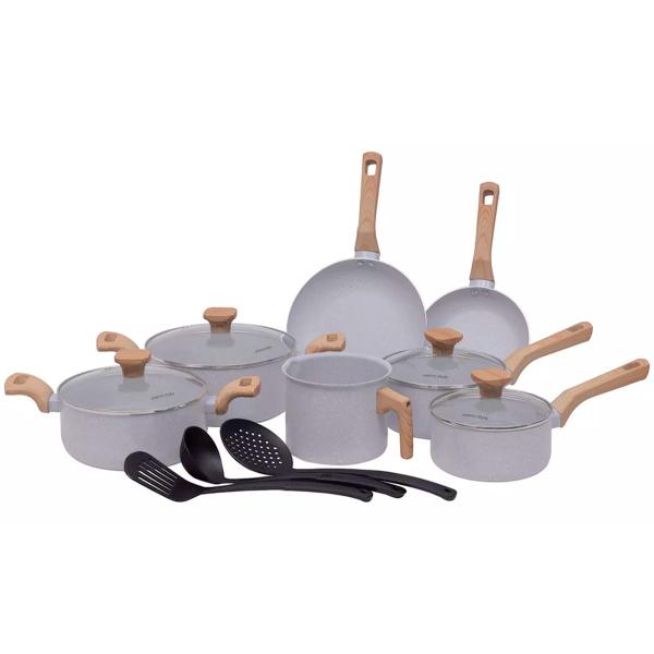 Conjunto 10 Peças Mimo Pratic Grafite Fogão a Gás Indução Vitrocerâmico Panela Caçarola Frigideira Leiteira 3 Utensilios - Mimo Style Imagem de Conjunto 10 Peças Mimo Pratic Grafite Fogão a Gás Indução Vitrocerâmico Panela Caçarola Frigideira Leiteira 3 Utensilios