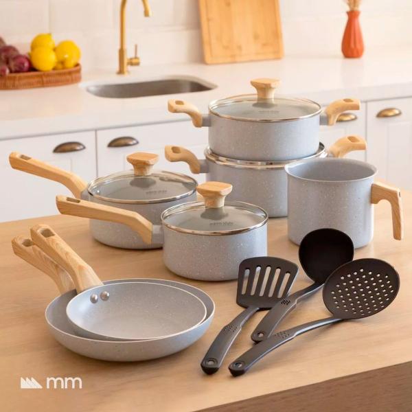Conjunto 10 Peças Mimo Pratic Grafite Fogão a Gás Indução Vitrocerâmico Panela Caçarola Frigideira Leiteira 3 Utensilios - Mimo Style Imagem de Conjunto 10 Peças Mimo Pratic Grafite Fogão a Gás Indução Vitrocerâmico Panela Caçarola Frigideira Leiteira 3 Utensilios