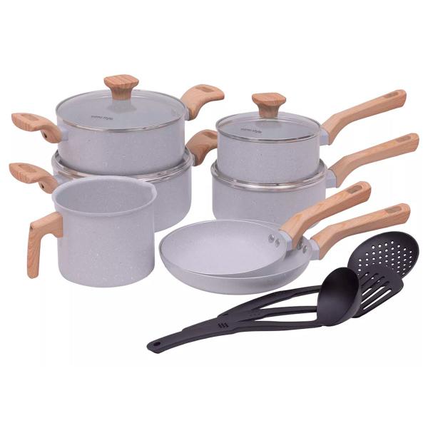 Conjunto 10 Peças Mimo Pratic Grafite Fogão a Gás Indução Vitrocerâmico Panela Caçarola Frigideira Leiteira 3 Utensilios - Mimo Style Imagem de Conjunto 10 Peças Mimo Pratic Grafite Fogão a Gás Indução Vitrocerâmico Panela Caçarola Frigideira Leiteira 3 Utensilios