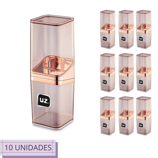 Imagem de Conjunto 10 Porta Escova Rosa Translucido Com Tampa Luxo UZ