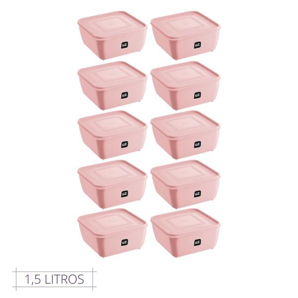 Imagem de Conjunto 10 Pote Rosa Quadrado C Tampa Premium UZ 1,5L