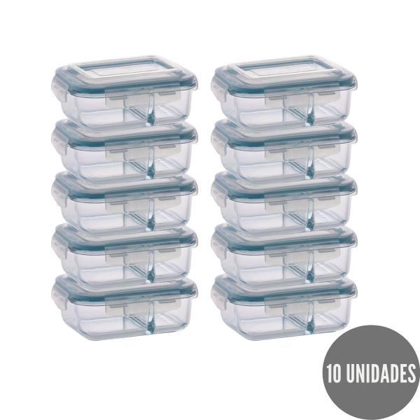 Imagem de Conjunto 10 Potes Retangular c Divisória 1040ml Marmita Fit