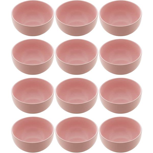 Imagem de Conjunto 12 Bowls de Cerâmica Rosa 680ml Servir Açaí Caldos Frutas Petiscos Cronus Lyor