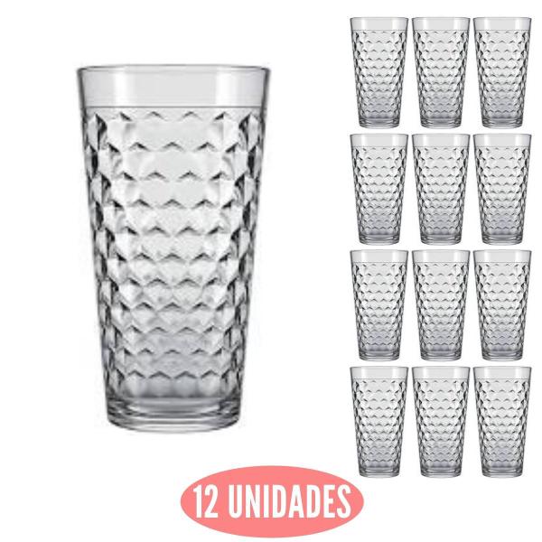 Imagem de Conjunto 12 Copo Vidro Marrocos Transparente 350ml Agua