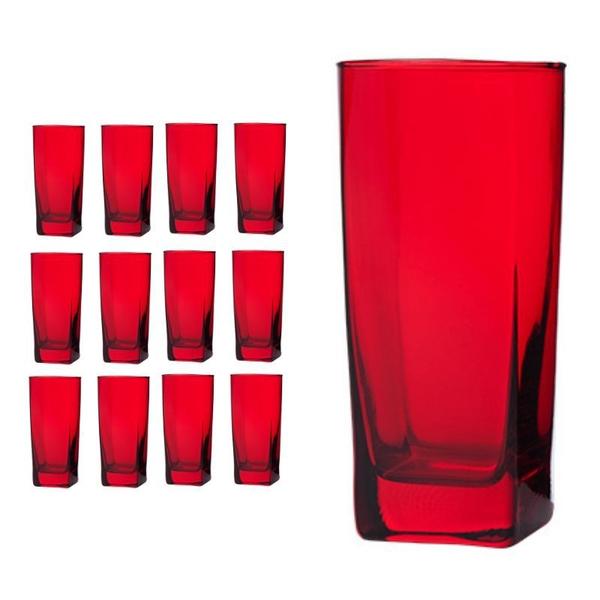 Imagem de Conjunto 12 Copos Bali Vermelho Vidro Luxo Casa Linda 320ml