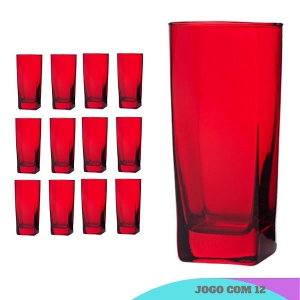 Imagem de Conjunto 12 Copos Bali Vermelho Vidro Luxo Casa Linda 320ml