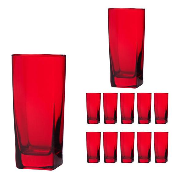 Imagem de Conjunto 12 Copos Vidro Bali Vermelho 320 ml Mesa Casa Linda