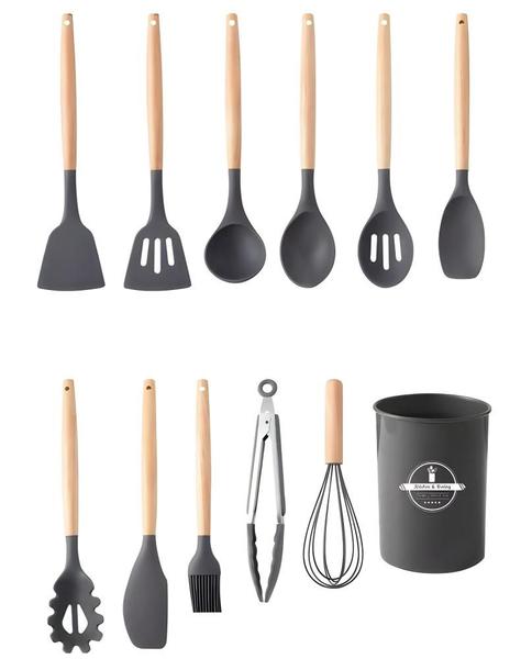 Imagem de Conjunto 12 Peças Utensílios Cozinha Silicone Com Suporte Luatek LCC-2320