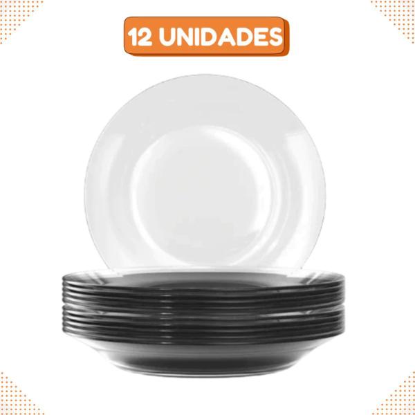 Conjunto 12 Prato Fundo De Vidro Transparente + 06 Copos - Ladiv Comercial Imagem de Conjunto 12 Prato Fundo De Vidro Transparente + 06 Copos