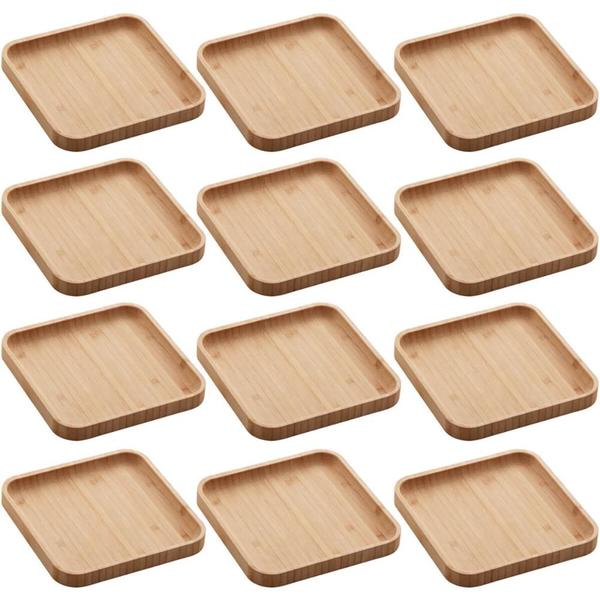 Imagem de Conjunto 12 Pratos de Bambu Squaze Lyor 17x17cm Bandejas par