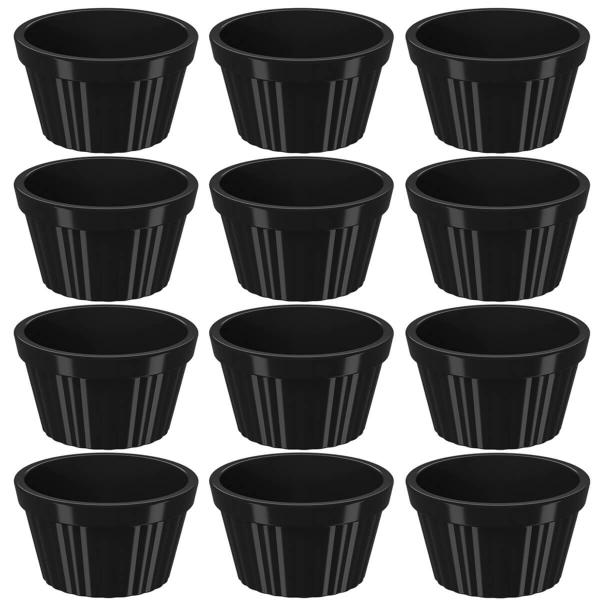 Imagem de Conjunto 12 Ramekins Pretos Canelados 90ml Potes Bowls Pequenos Uno Coza em Polipropileno