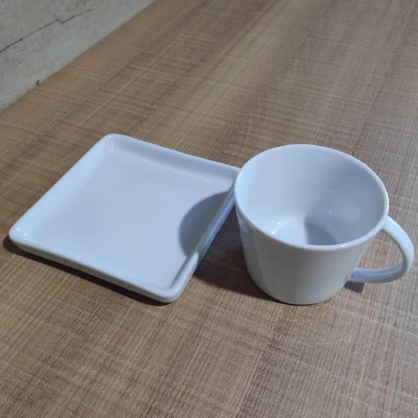 Imagem de Conjunto 12 Xícaras Café Chá Porcelana Branca 185ml Píres Quadrado Americana Germer