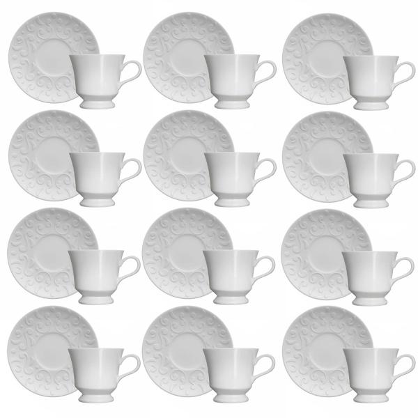 Conjunto 12 Xícaras de Café com Pires 80ml Porcelana em Relevo Tassel Germer Branco Imagem de Conjunto 12 Xícaras de Café com Pires 80ml Porcelana em Relevo Tassel Germer Branco