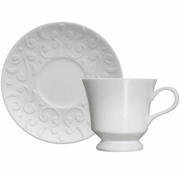 Conjunto 12 Xícaras de Café com Pires 80ml Porcelana em Relevo Tassel Germer Branco Imagem de Conjunto 12 Xícaras de Café com Pires 80ml Porcelana em Relevo Tassel Germer Branco