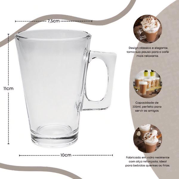 Imagem de Conjunto 12 Xícaras Transparentes Vidro Luxo Grosso Resistente com 225ml Café Chá