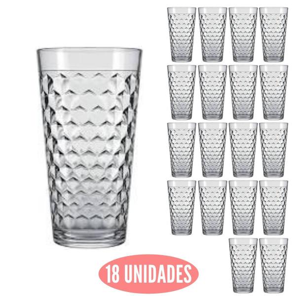 Imagem de Conjunto 18 Copo Vidro Marrocos Transparente 350ml Agua