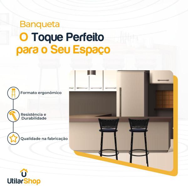 Imagem de Conjunto 2 Banquetas Altas Estrutura Preta Encosto Junco Preto 70cm Itagold