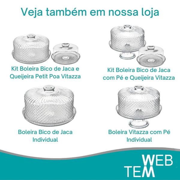 Imagem de Conjunto 2 Boleiras com e sem Pé Bico de Jaca e Queijeira de Vidro Vitazza Bolos, Doces, Praticidade Sustentável, Organização, Decoração, Mesa Posta