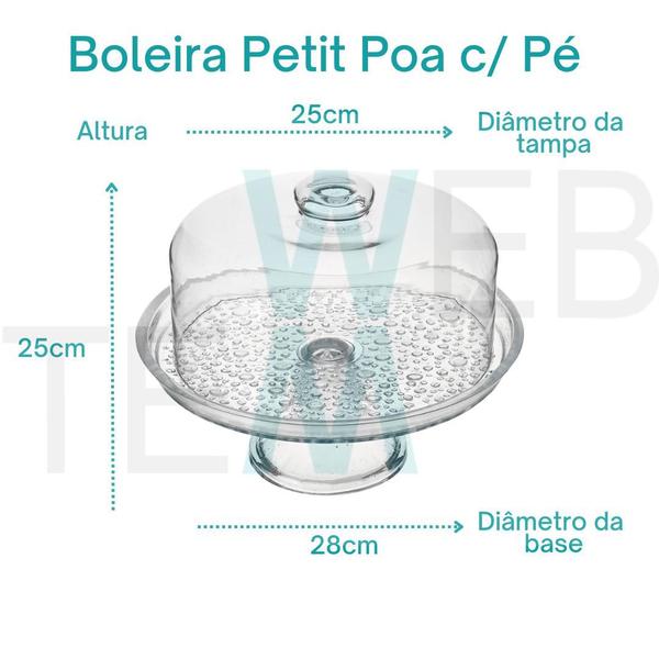 Imagem de Conjunto 2 Boleiras com e sem Pé e Queijeira de Vidro Petit Poa Vitazza para Bolos, Doces, Mesa Posta, Praticidade Sustentável, Organização, Decoração