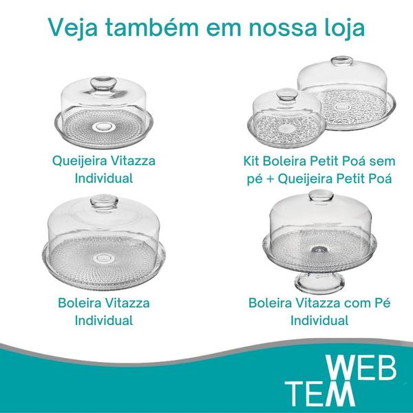 Imagem de Conjunto 2 Boleiras com e sem Pé e Queijeira Porta Queijos de Vidro Vitazza Bolos, Doces, Mesa Posta, Praticidade Sustentável, Organização, Decoração