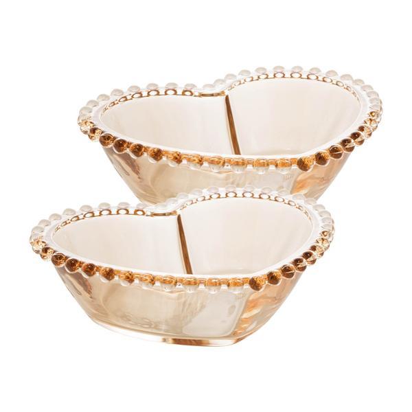 Imagem de Conjunto 2 Bowls Cristal Coração Pearl Âmbar 15x13x5cm