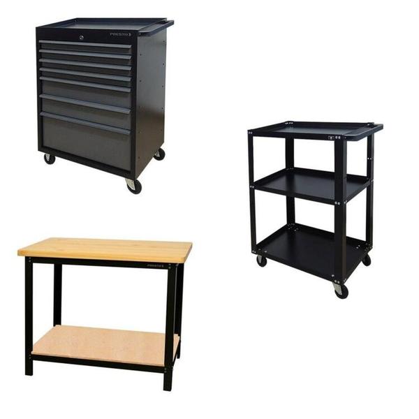 Conjunto 2 Carros Profissional em Aço 1 Bancada 110cm para Ferramentas Presto Preto Imagem de Conjunto 2 Carros Profissional em Aço 1 Bancada 110cm para Ferramentas Presto Preto