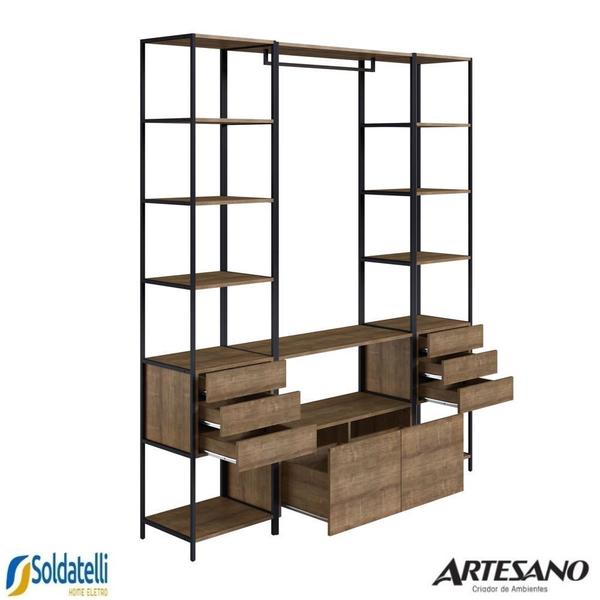 Conjunto 2 estantes 3 gavetas + 1 arara 2 gavetas com cabideiro steel quadra mdp vermont aço preto fosco - artesano Imagem de Conjunto 2 estantes 3 gavetas + 1 arara 2 gavetas com cabideiro steel quadra mdp vermont aço preto fosco - artesano
