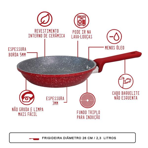 Imagem de Conjunto 2 Frigideiras Volcano Vermelhas Indução Não Gruda + Espátula Vermelha