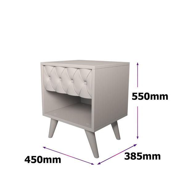 Imagem de Conjunto 2 Mesa de Cabeceira Glamur Tokio Decor Pé Madeira Gaveta Estofada Corrediça Telescopica-Jc Moveis